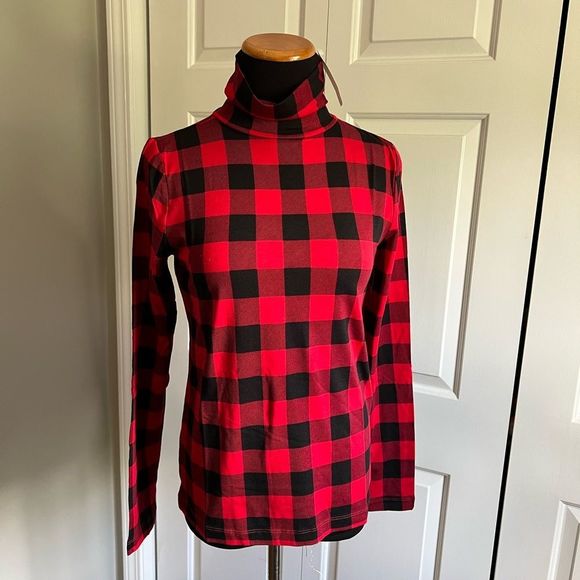 Red & Black Buffalo Plaid Turtleneck Top - Picture 5 of 6